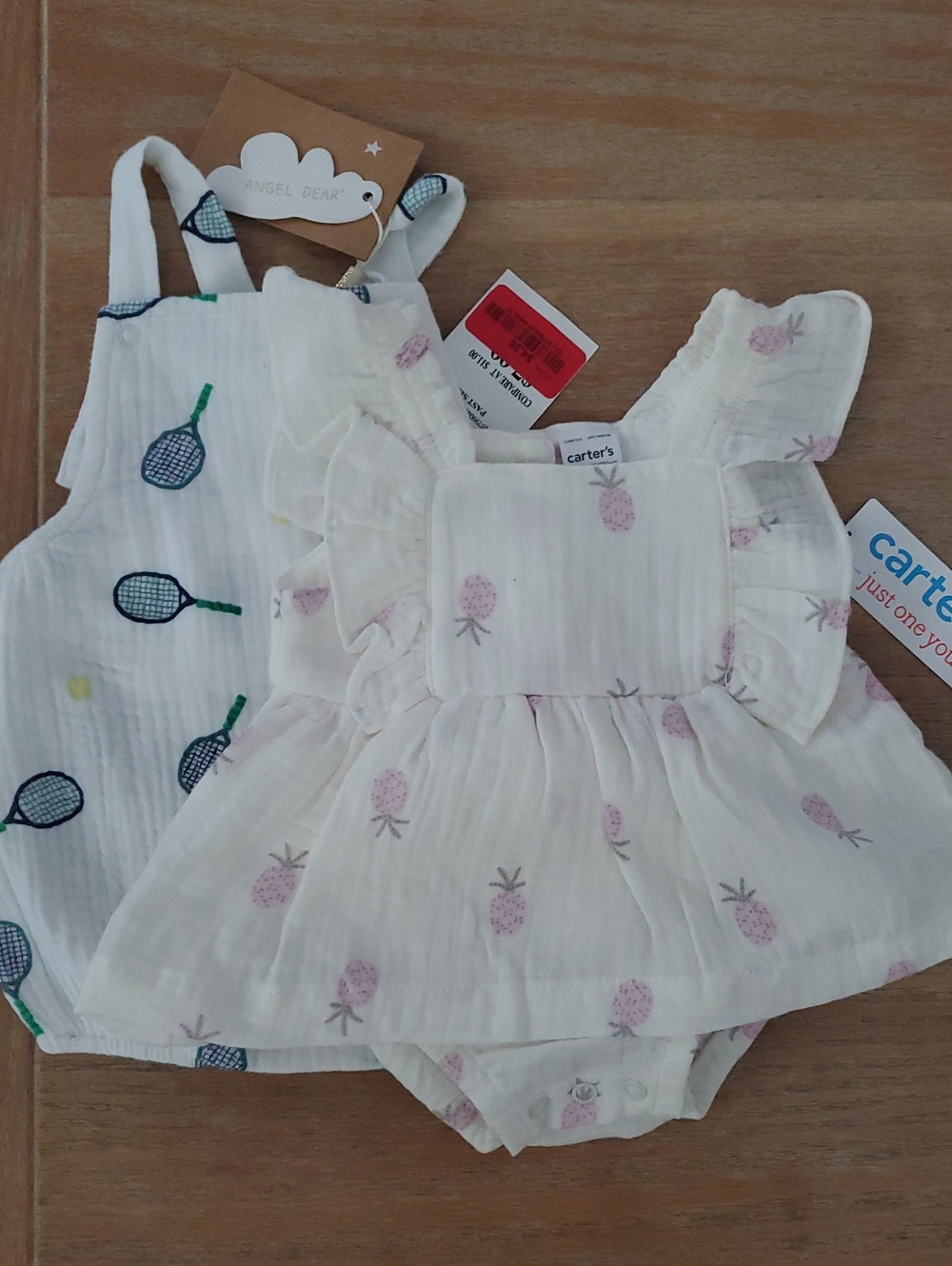 Carter's White Romper with Pink Pineapple Print and Ruffles
